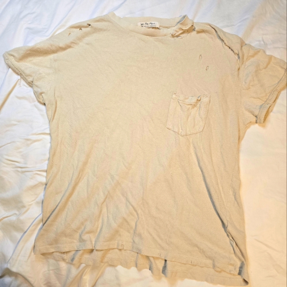 We The Free Cream Distressed Short Sleeve Tee